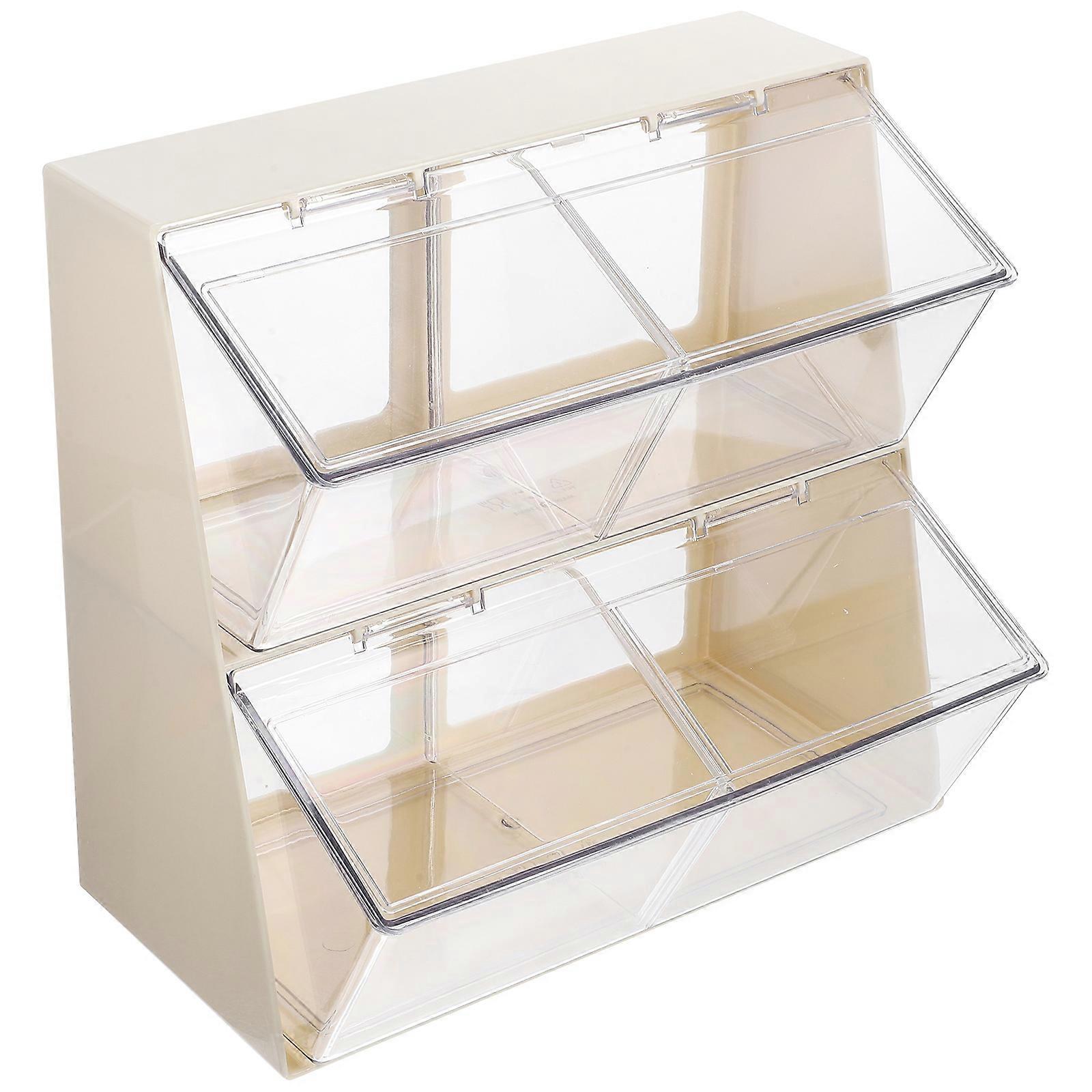 Tea Bag Organizer with 4 Compartments for Storage Use Prevent Dust Cover Transparent Acrylic Beige