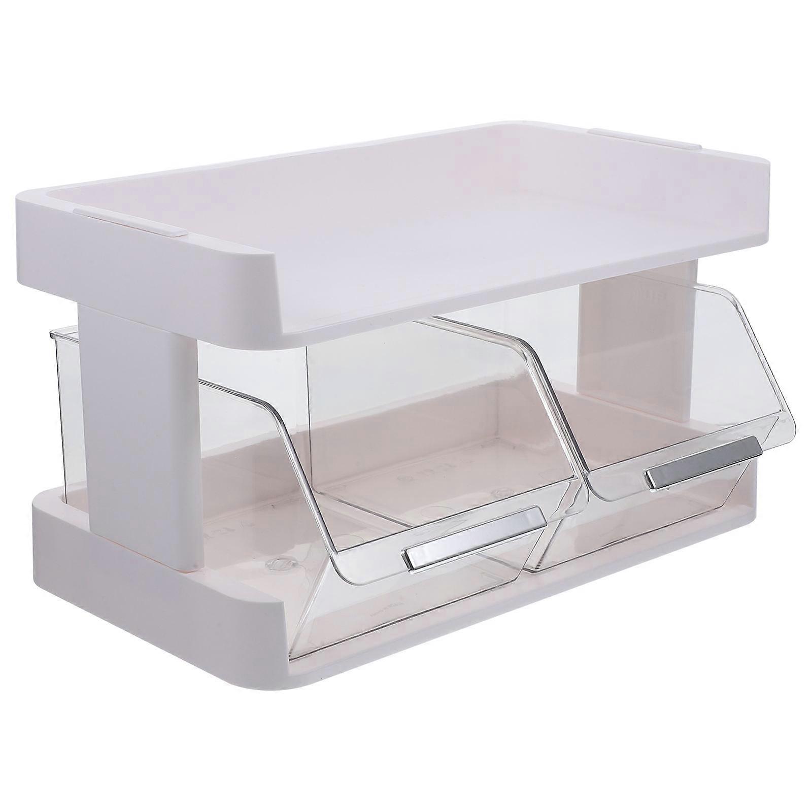 White Plastic Tea Bag Storage Holder for Desktop Organization with DustProof Design and Smooth Edges 2 Tier