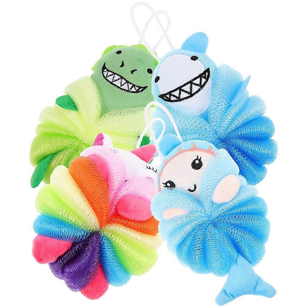 Adorable Cartoon Bath Sponge for Kids with Rich Bubbles Assorted Color PE Shower Scrubbers 4pcs