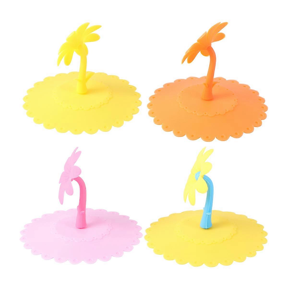 Silicone Cup Lid with Sunflower Shape for Home and Office Use Assorted Color Fits Most Cups
