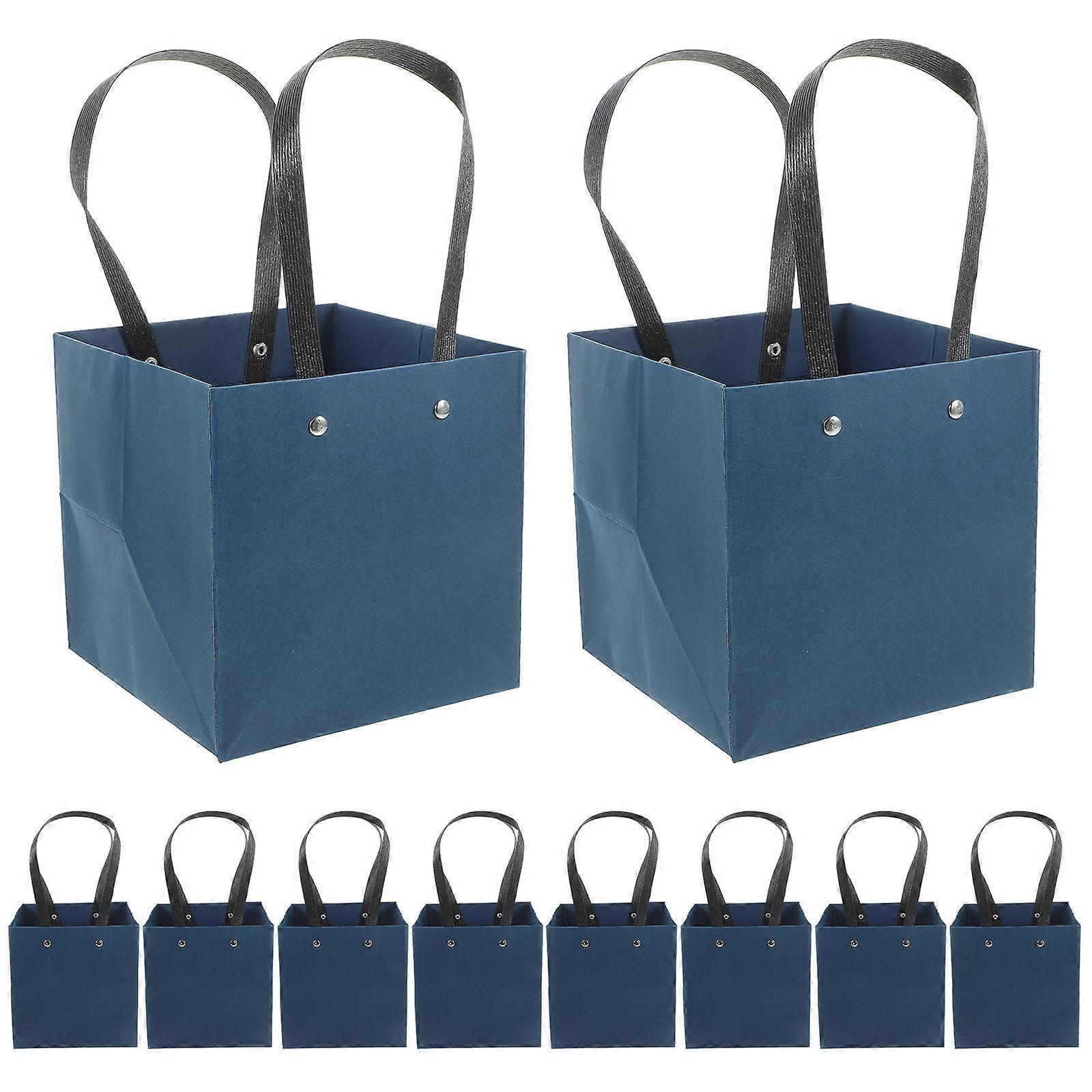 Blue Paper Gift Bags With Handles for Storage Use and Party Favors 10pcs
