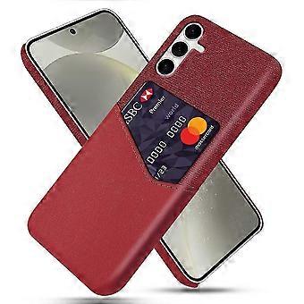 For Samsung Galaxy S25+ Mobile Phone Case PU Leather Card Slot Cloth Texture Hard PC Mobile Phone Protective Case - Red (Red)