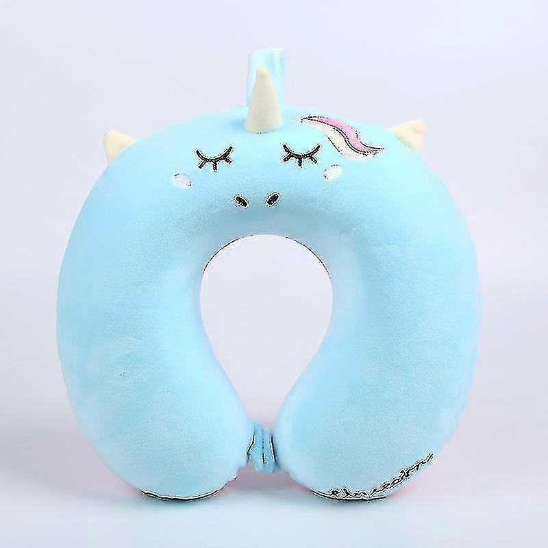 Kids Travel Pillow, Unicorn Travel Neck Pillow With Snap U-shaped Pillow-Blue