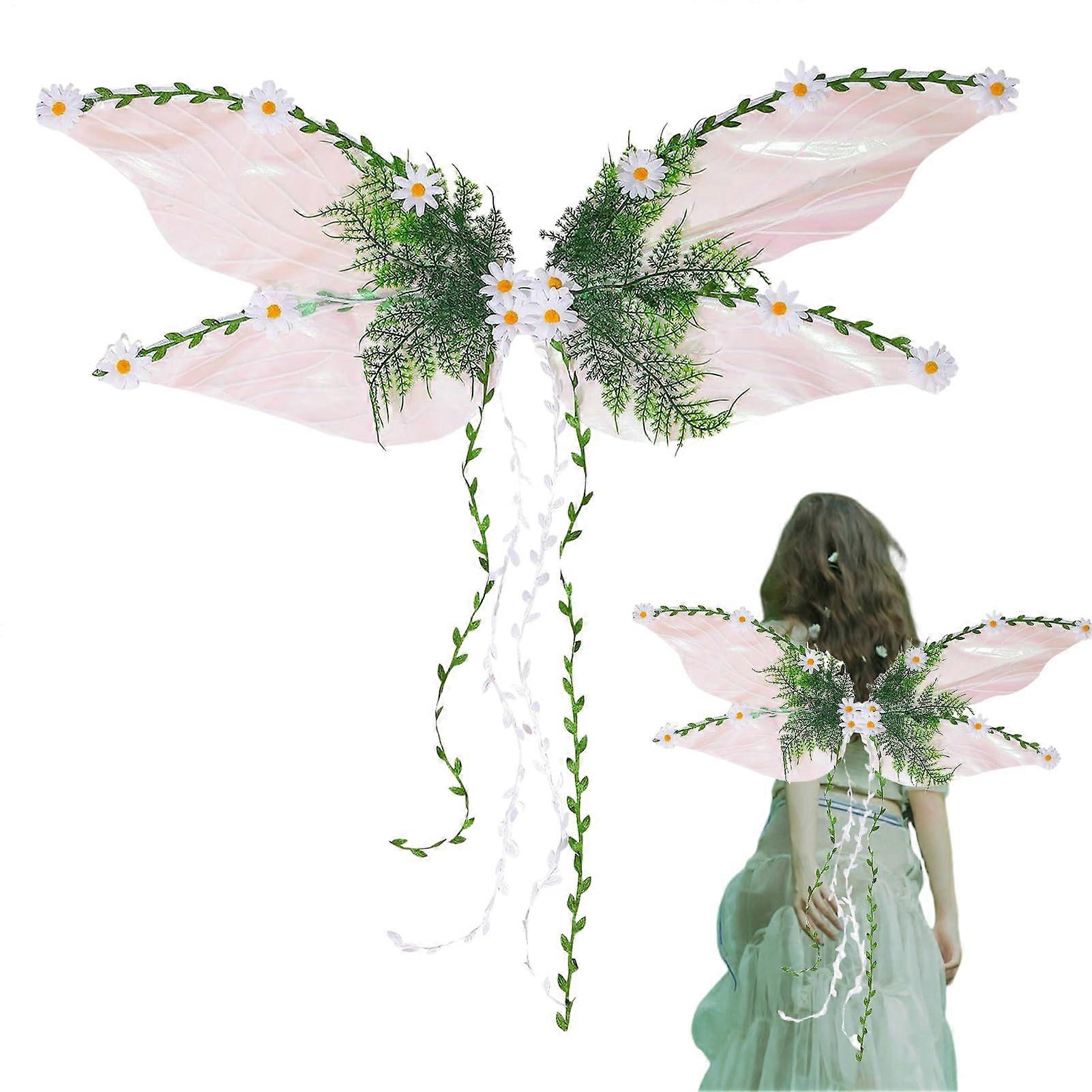Schmetterlingsflügel - 白色 3D 蝴蝶翅膀，带有花卉和树叶设计，适合嘉年华和万圣节的女孩服装配饰