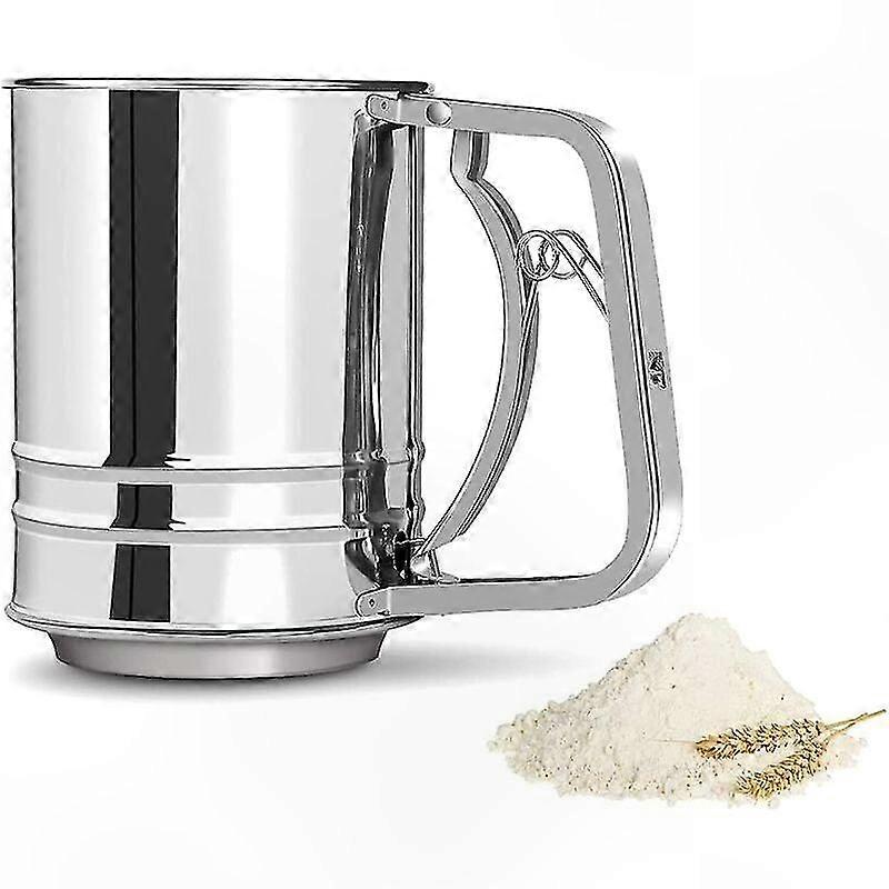 Three Layer Stainless Steel Sifter for Flour, Cocoa, and Sugar - Large Capacity Silver Tool