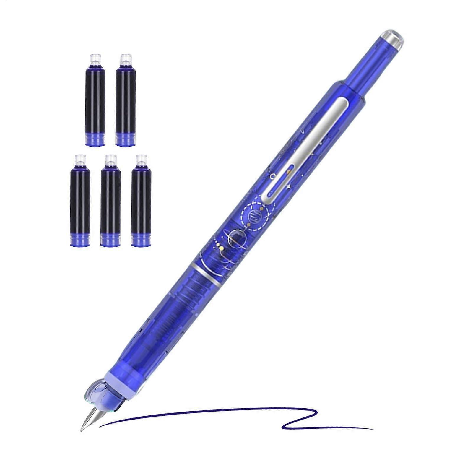 Refillable Fountain Pen 0.38mm Fine Tip For Notes, Smooth Writing, Includes 5 Cartridges