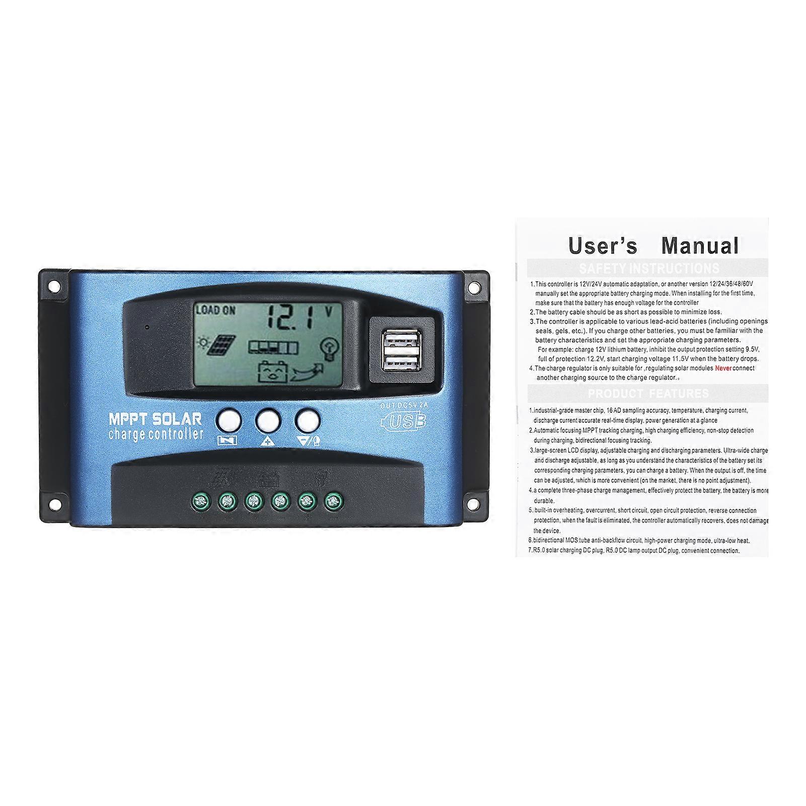 100A MPPT Solar Charge Controller Dual USB LCD 170x95x40mm