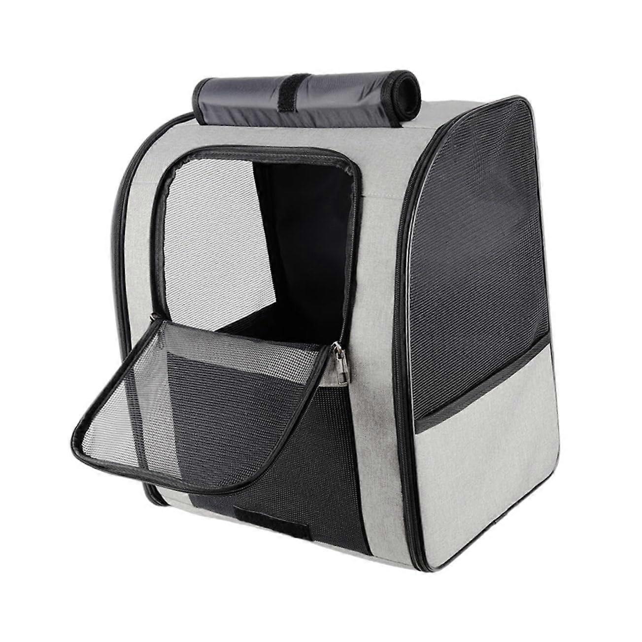 Breathable Pet Backpack Portable Cat Carrier Bag with Straps Capacity Pet Bag for Travel Durable Design with Side Pockets for Food and Bottles Grey