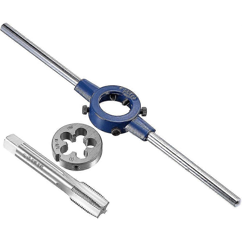5/8-18 UNF Tap and Die Set with 38mm Round Die Stock Handle Wrench, High Speed Steel Machine Thread