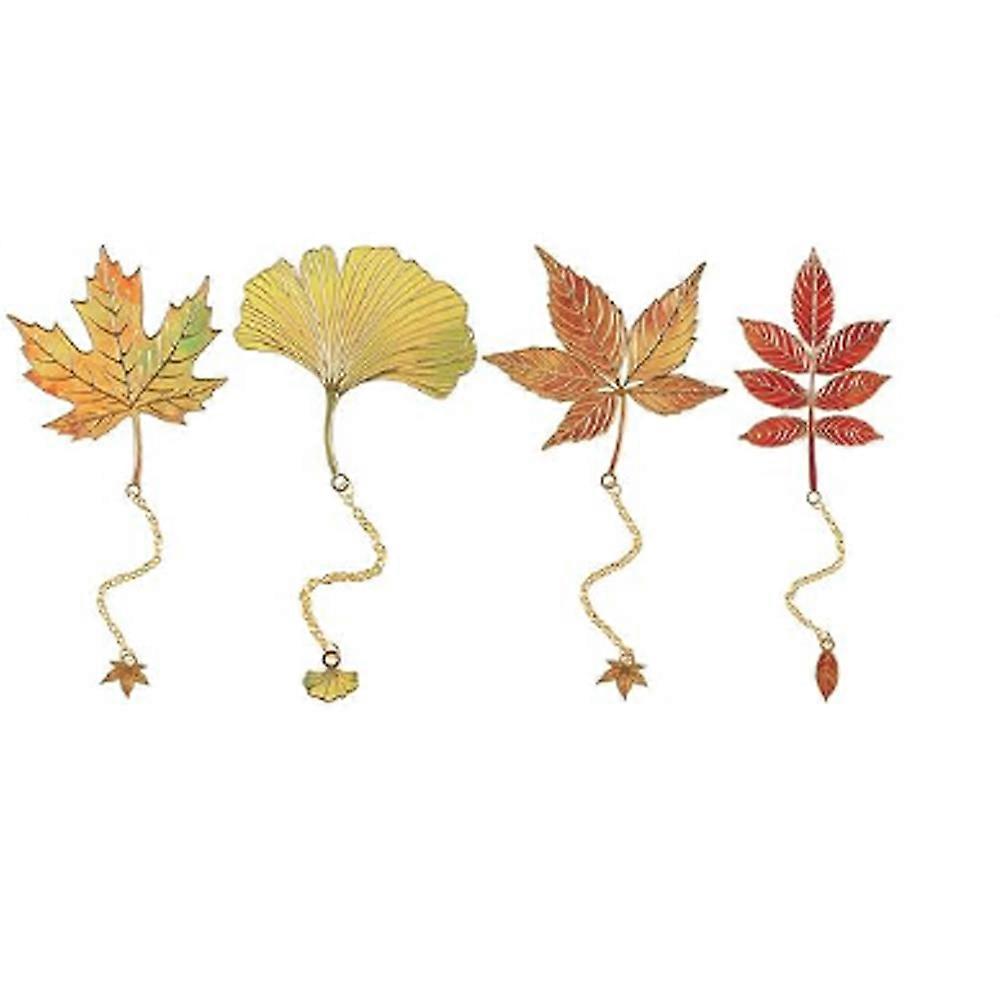 4 Pieces Metal Bookmarks Fallen Leaves with Chain ,Leaf Bookmark