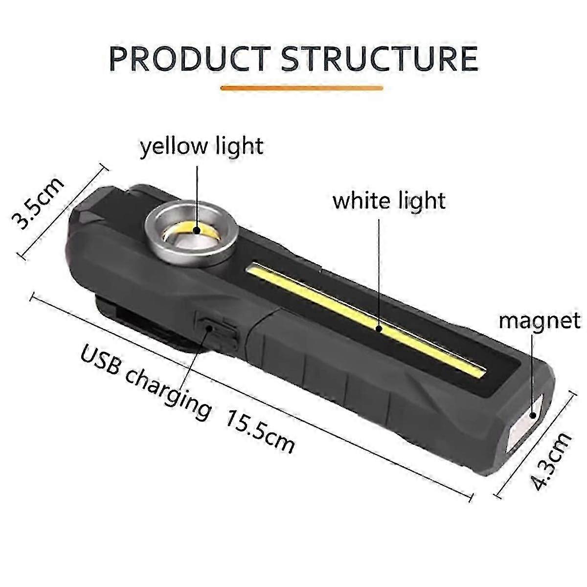 Rechargeable LED Work Light,UV Flashlight with Magnetic Stand Rotate,Inspection Light for Car Repai