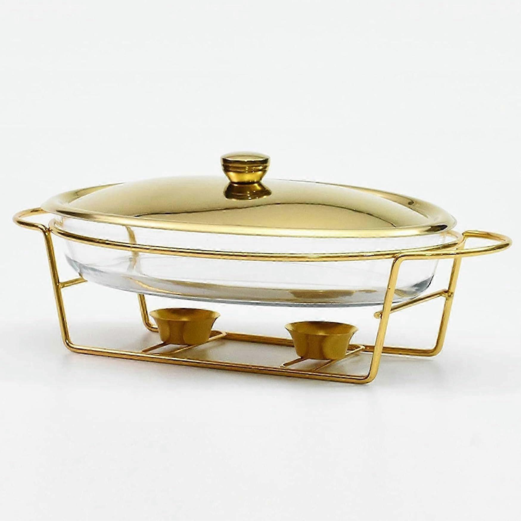 Hotpot Buffet Set, 3Liter Oval Food Insulated Container With Glass Pot, Metal Lid