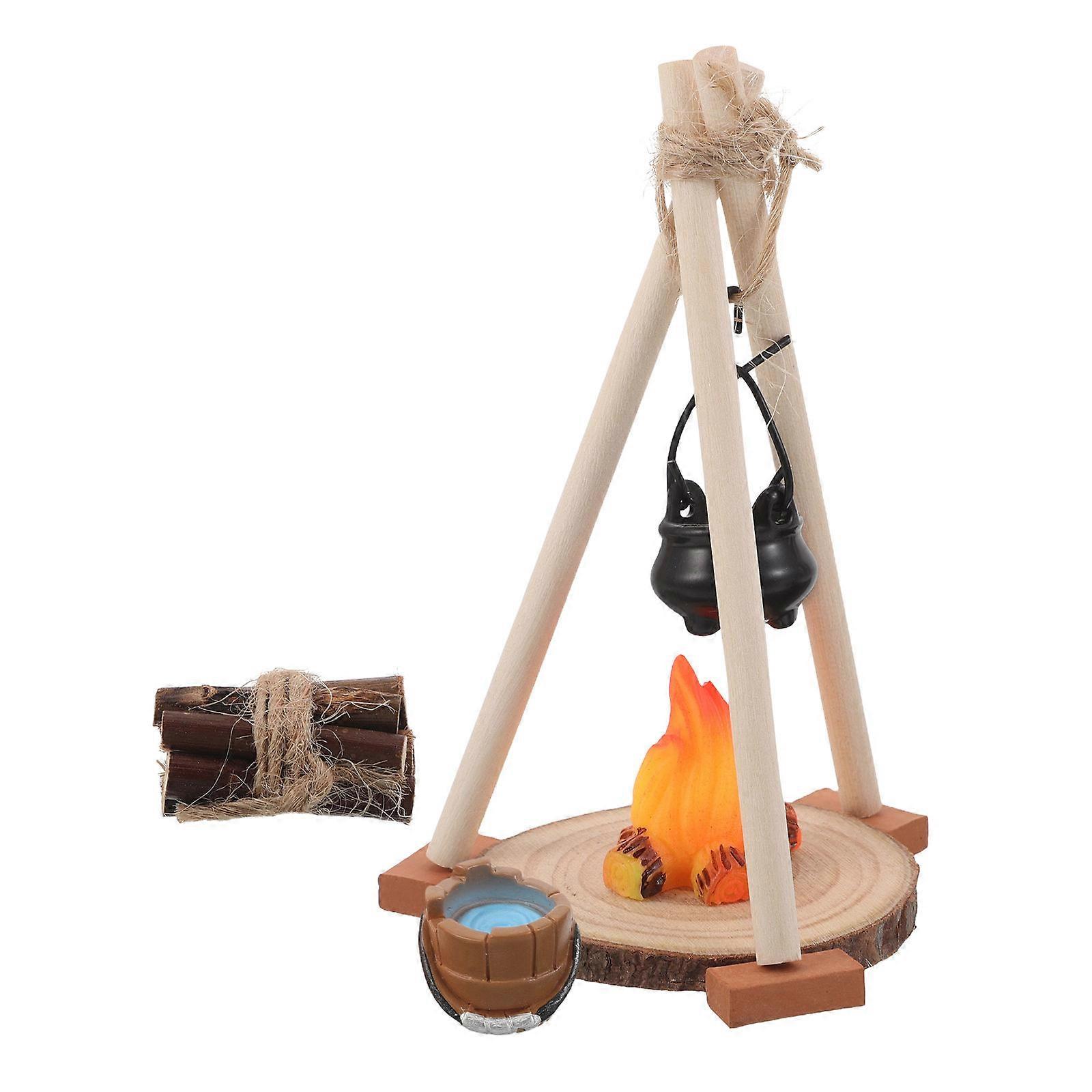 Mini Bonfire Pit Artificial Fire Flames for Decoration 1Set with Hanging Pot