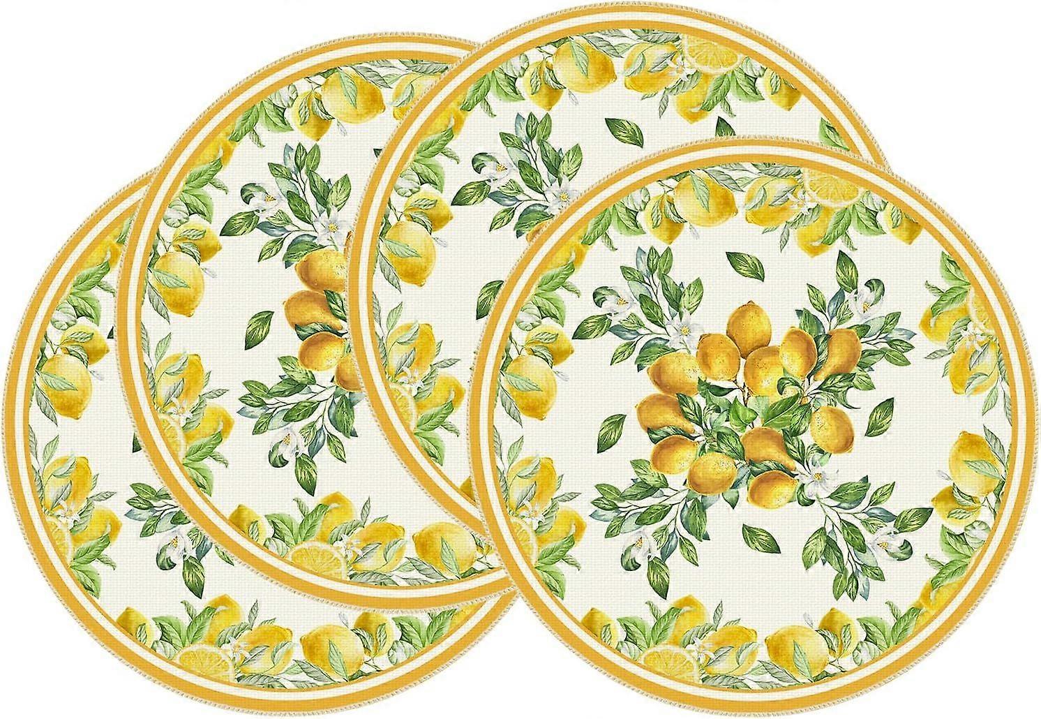 Conjunto de 4 jogos americanos redondos com folhas de flores de limão amarelo, 35,56 x