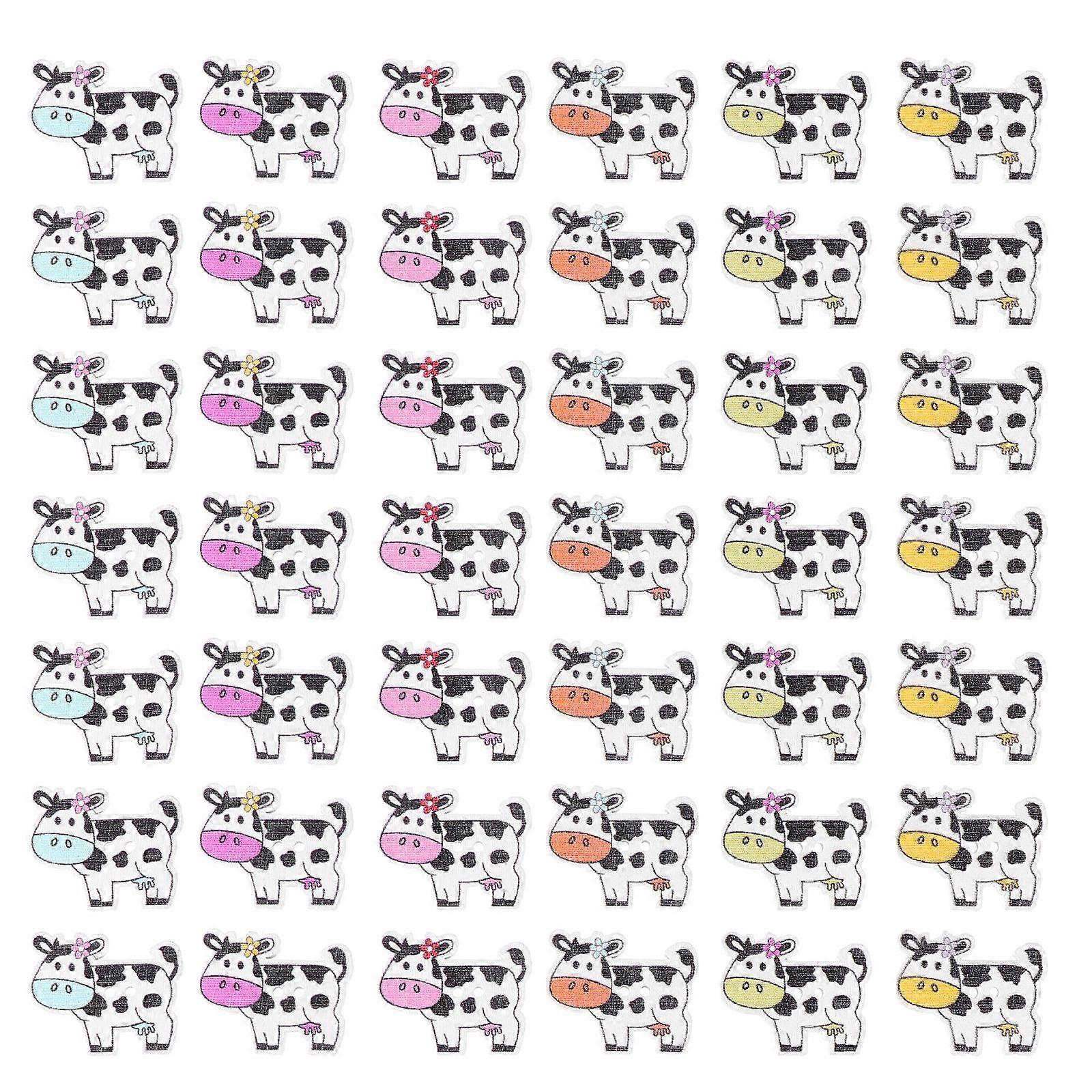 100Pcs Wooden Cartoon Cow Shaped Buttons Two Holes Buttons DIY Material Buttons