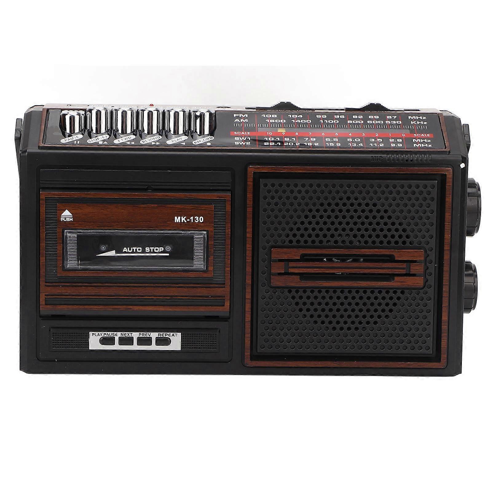 Brown Cassette Player Recorder with AM FM Radio, Noiseless Sound, UK Plug 220V