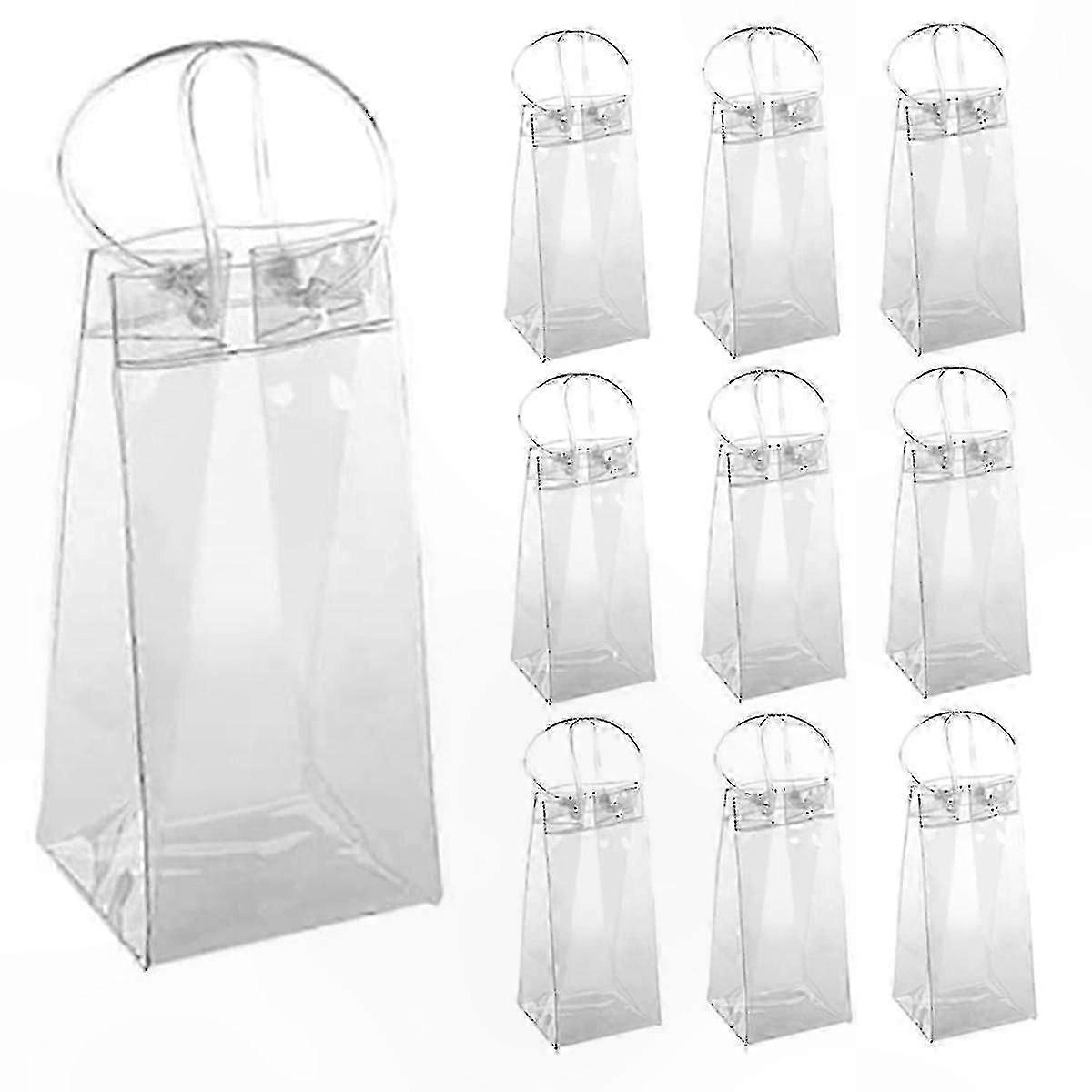 Portable PVC Wine Cooler Bag with Handle, Transparent Ice Bag for Champagne and Wine Bottles (Pack of 10)