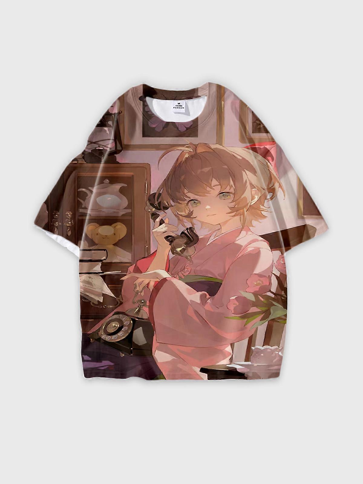 T-Shirt Round Neck, Loose Short Sleeve Pattern Graphic Tee, Unisex Summer Casual Top U1611