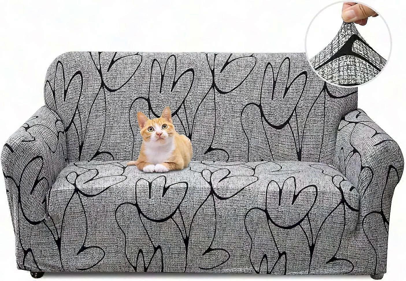 Elastic Stretch Sofa Cover 2 Seater Washable Non-Slip Sofa Slipcover for Sofa with Armrests, Gray Spandex Couch Protector