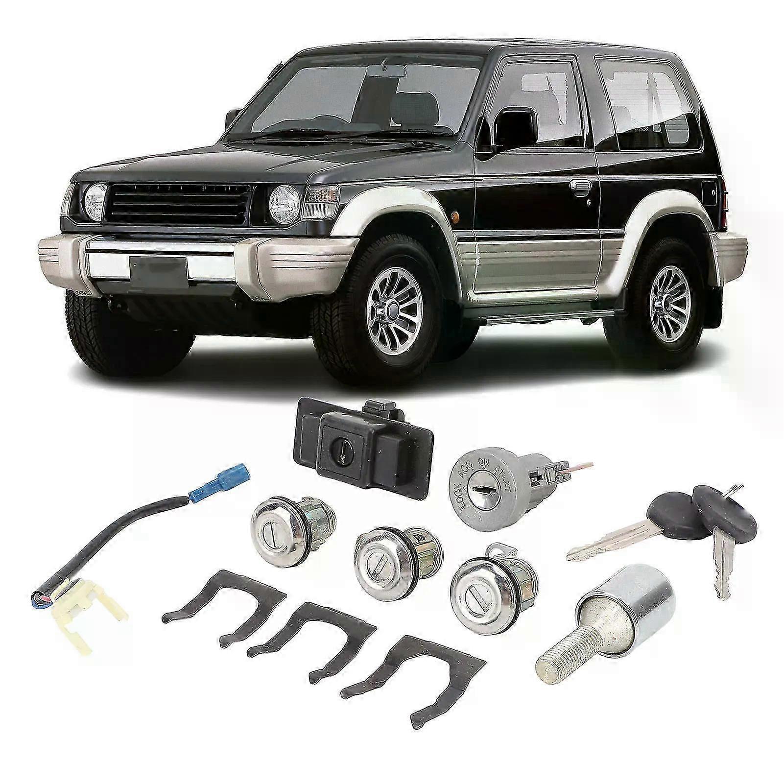 Car Full Lock Cylinder Key Set MR259111 Replacement Suitable for Pajero Montero 2nd 1990 to 2004 Lock Cylinder Set Suitable for Pajero