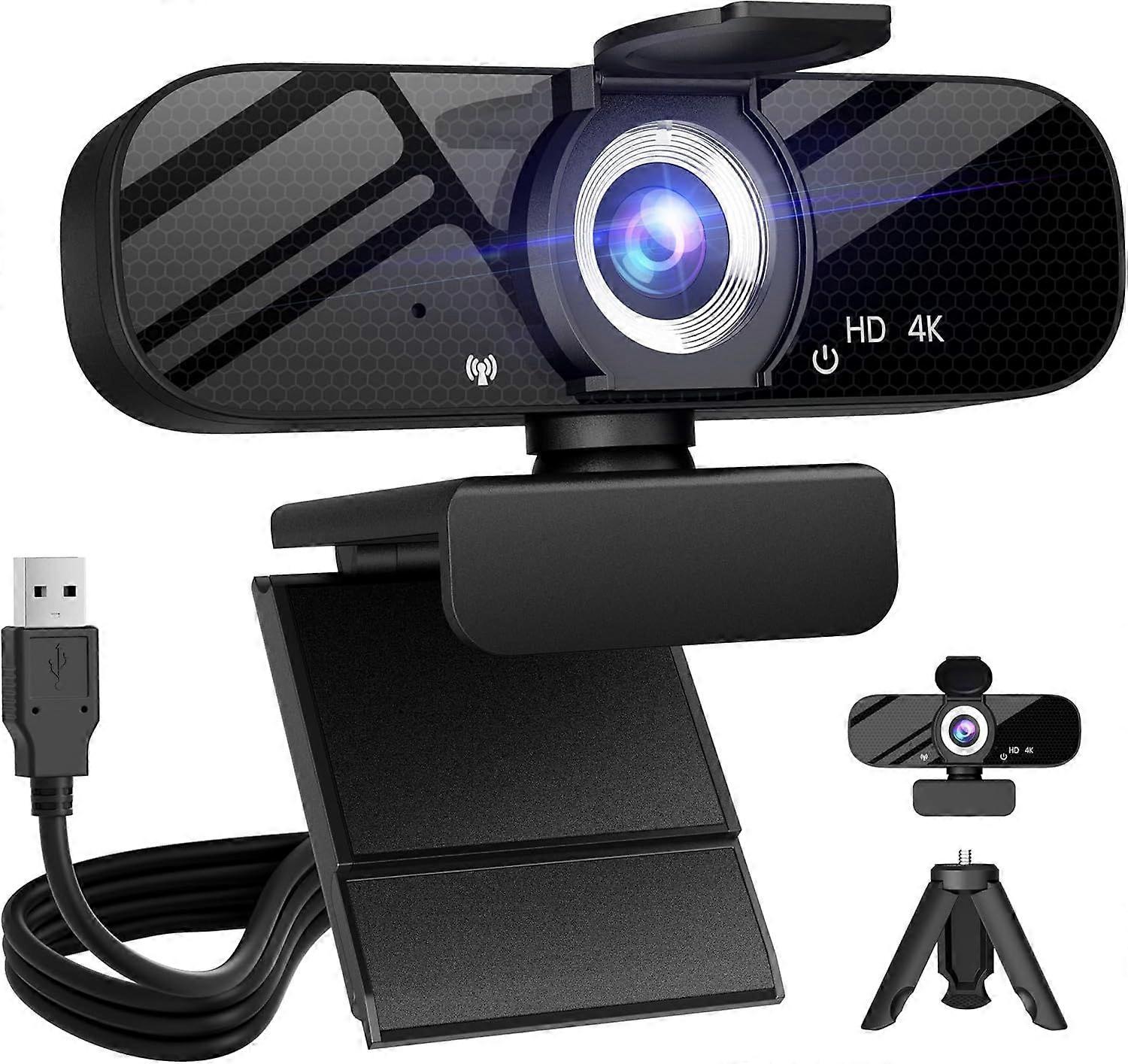 Webcam with Built-in Microphone and Rotatable Tripod, 4K Video and Wide Angle Camera, Privacy Cover(Black)