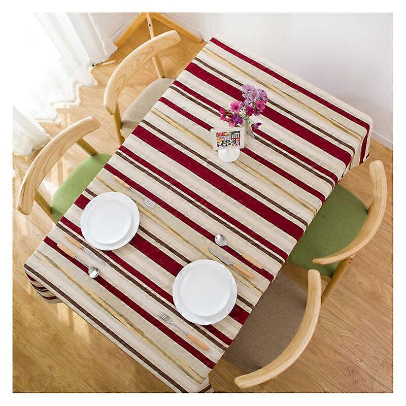 Cotton and Linen Tablecloth Color Bar Embroidered Rectangle Washable Dining Table Cloth Picnic Dinner Table Linen, Assorted Size Cafe Restaurant (100