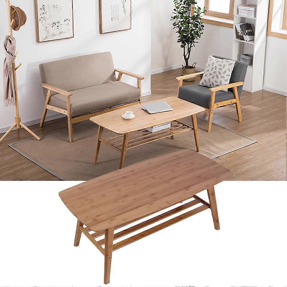 Modern Double Layer Bamboo Coffee Tea Table 100x50x40cm Durable