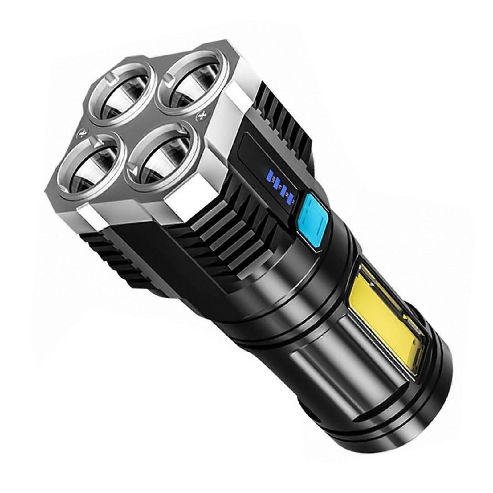 USB Rechargeable Flashlight With Power Display Four Modes Handheld LED Torch For Camping Fishing Dog Walking