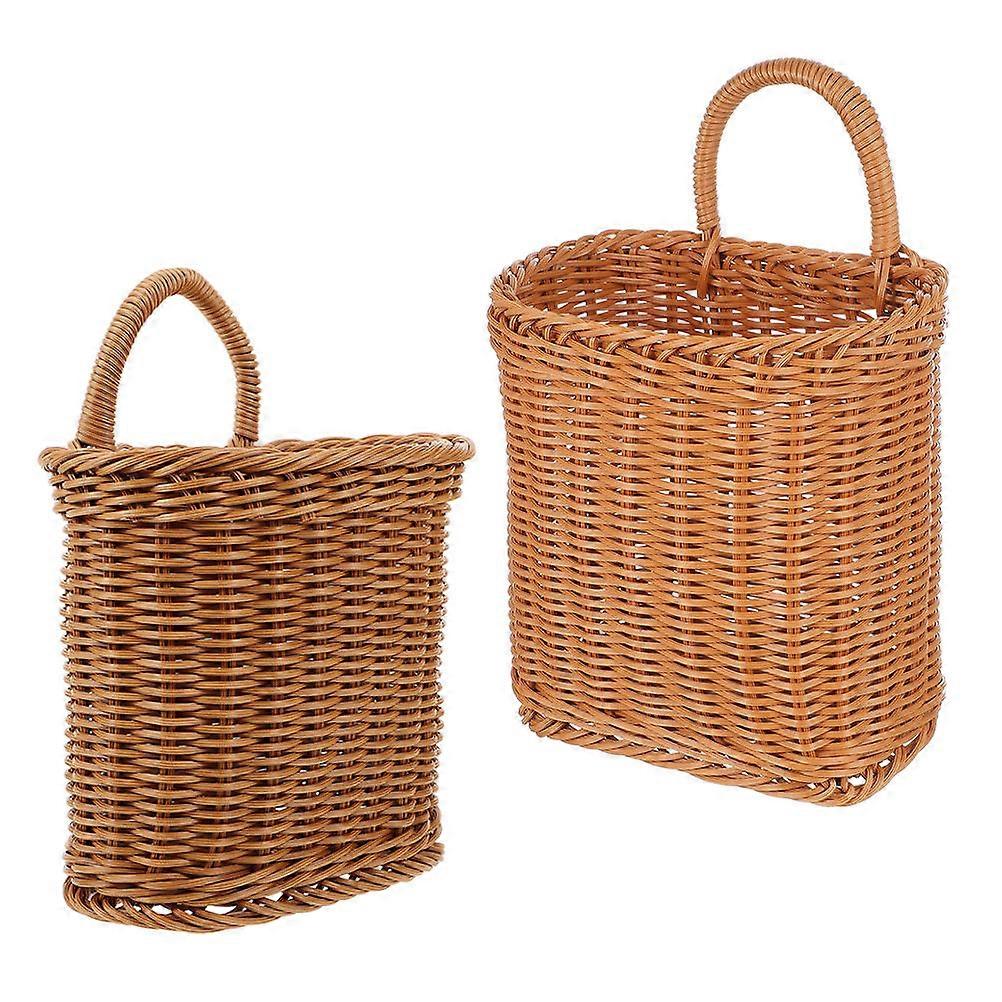 Brown Wall Hanging Basket Woven Organizer for Storage 2Pcs