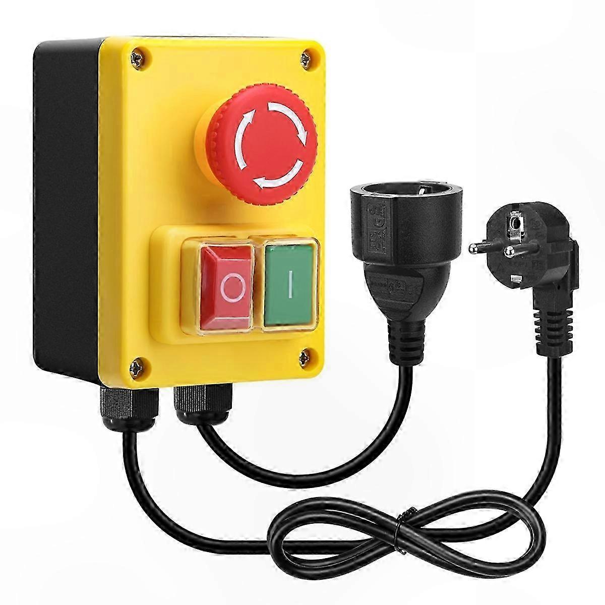 Single-Phase Safety Switch with Emergency Stop and EU Plug, 220V