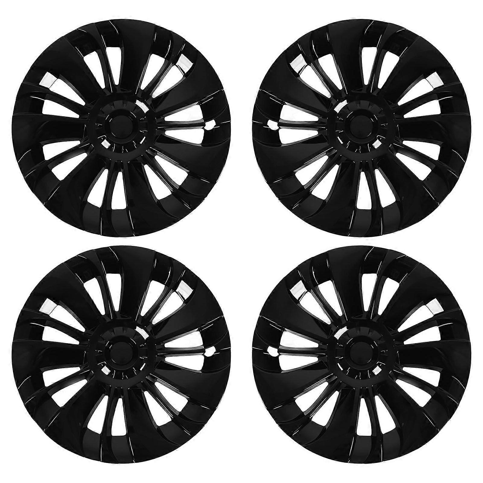 4Pcs 19in Wheel Hub Cap Low Wind Resistance Protective Replacement for Tesla Model Y 20212023 Glossy Black