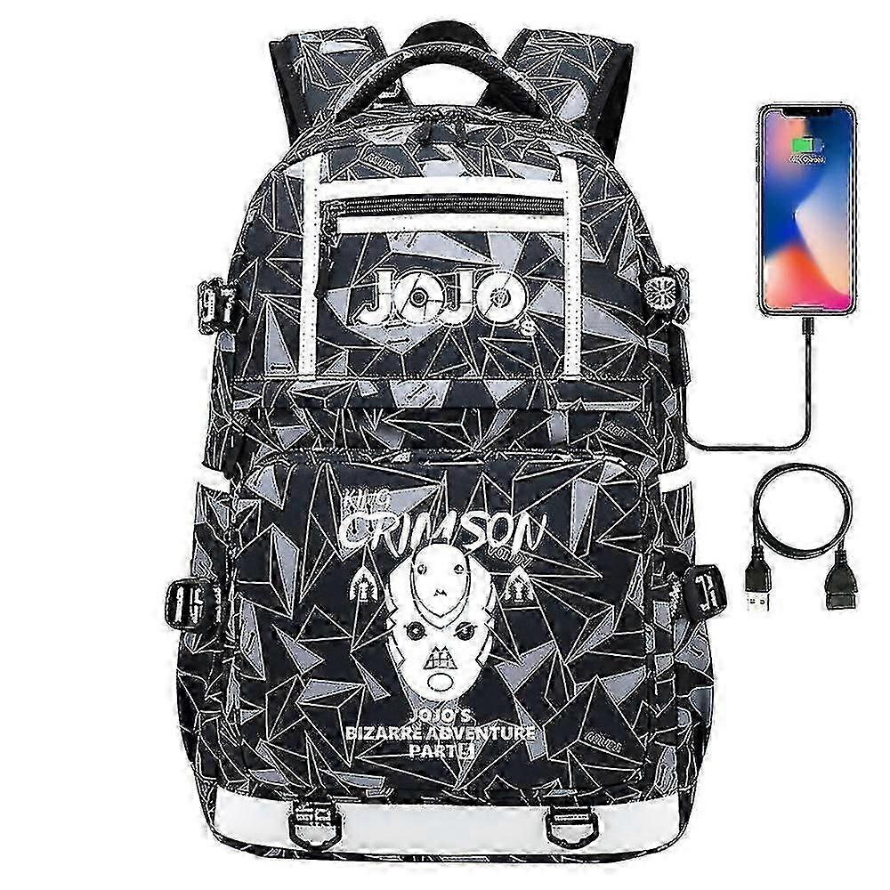 Svart Jojo's Bizarre Adventure Usb Port Ryggsäck Väska För Studenter - Skolbokväska, Utomhus Axelryggsäck För Cosplay