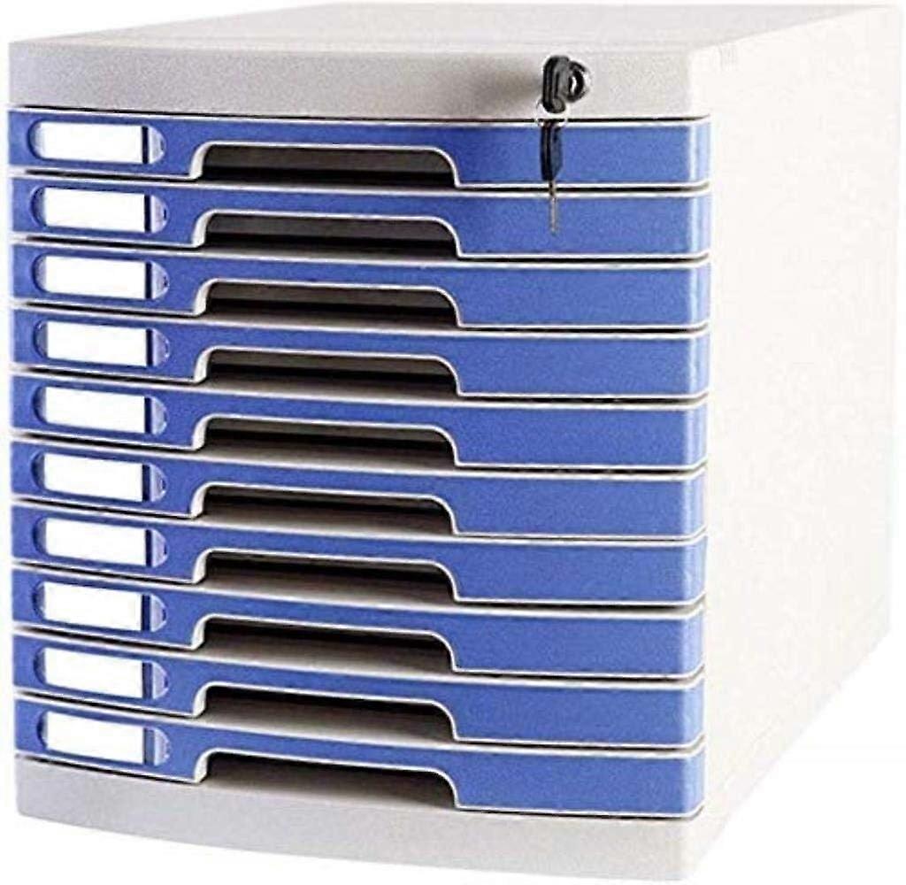 File Cabinet Key Lock 10Drawer Data File Storage Cabinet For Home Office Blue Bookcase