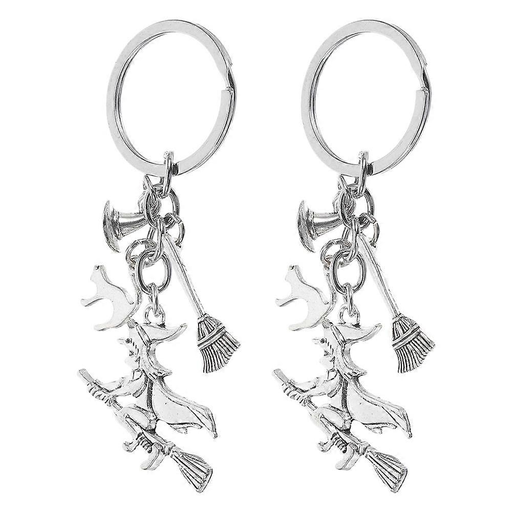 Halloween Keychain Witch Cat Hat and Broom Keyring for Hanging 6Pcs