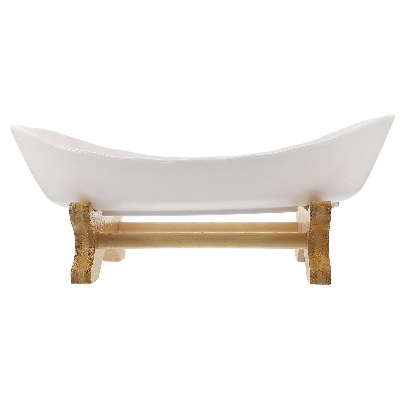 Snack Tray With Wood Stand For Household Use White Rectangular Storage 5Pcs