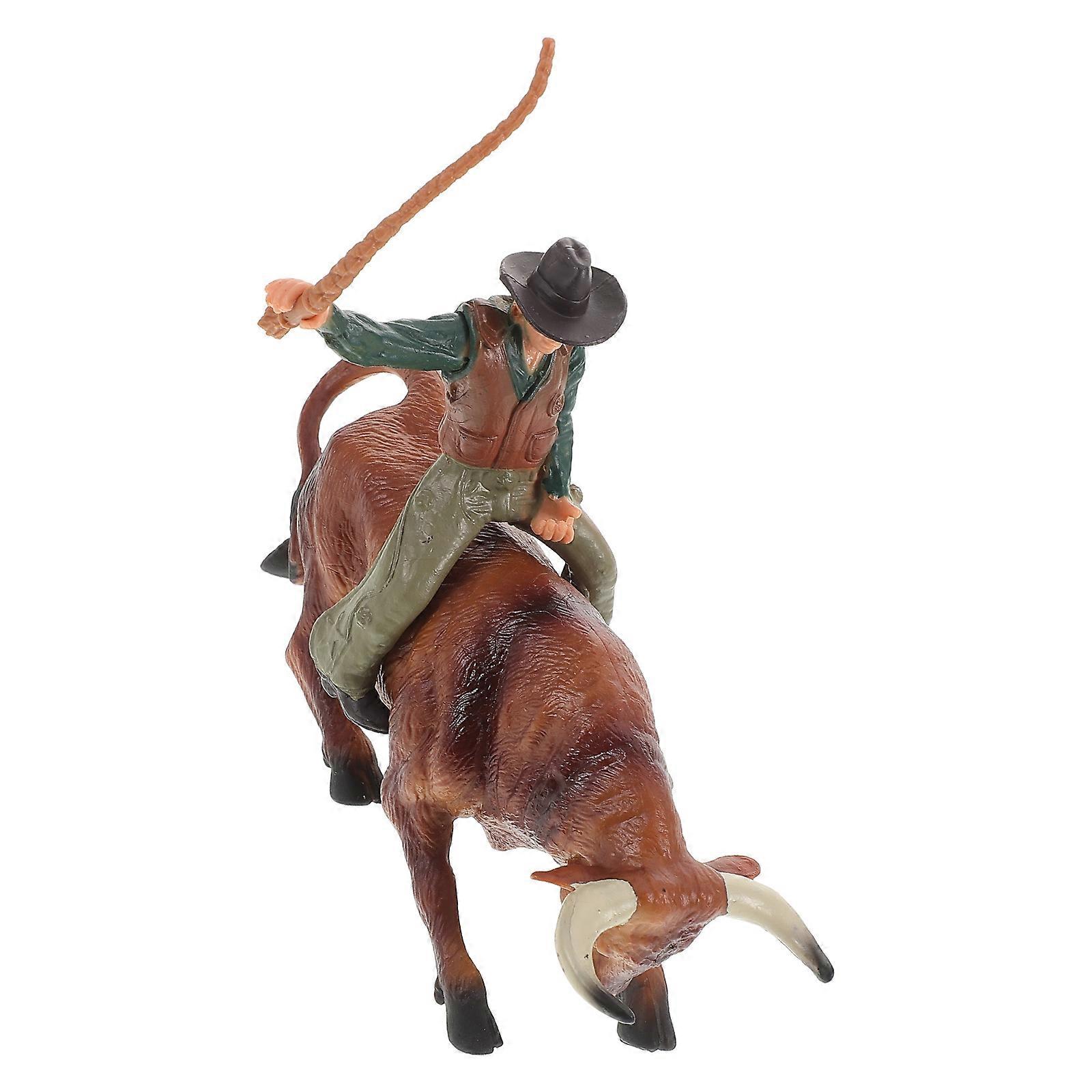 Cowboy Bull Statue Bullfighting Model for Decoration 4Sets Resin Craft