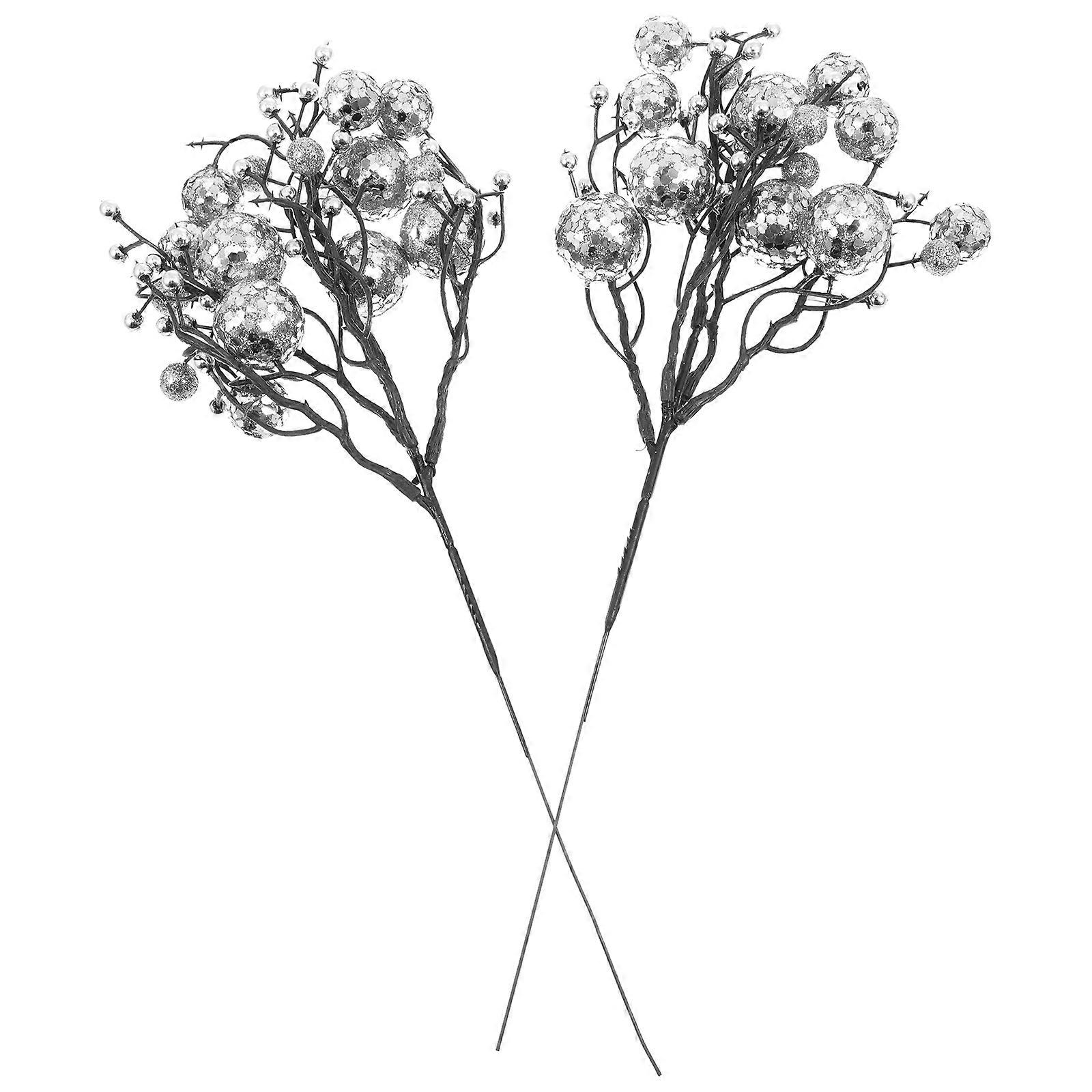 Christmas Simulated Branches for DIY Berry Decor 4Pcs Silver
