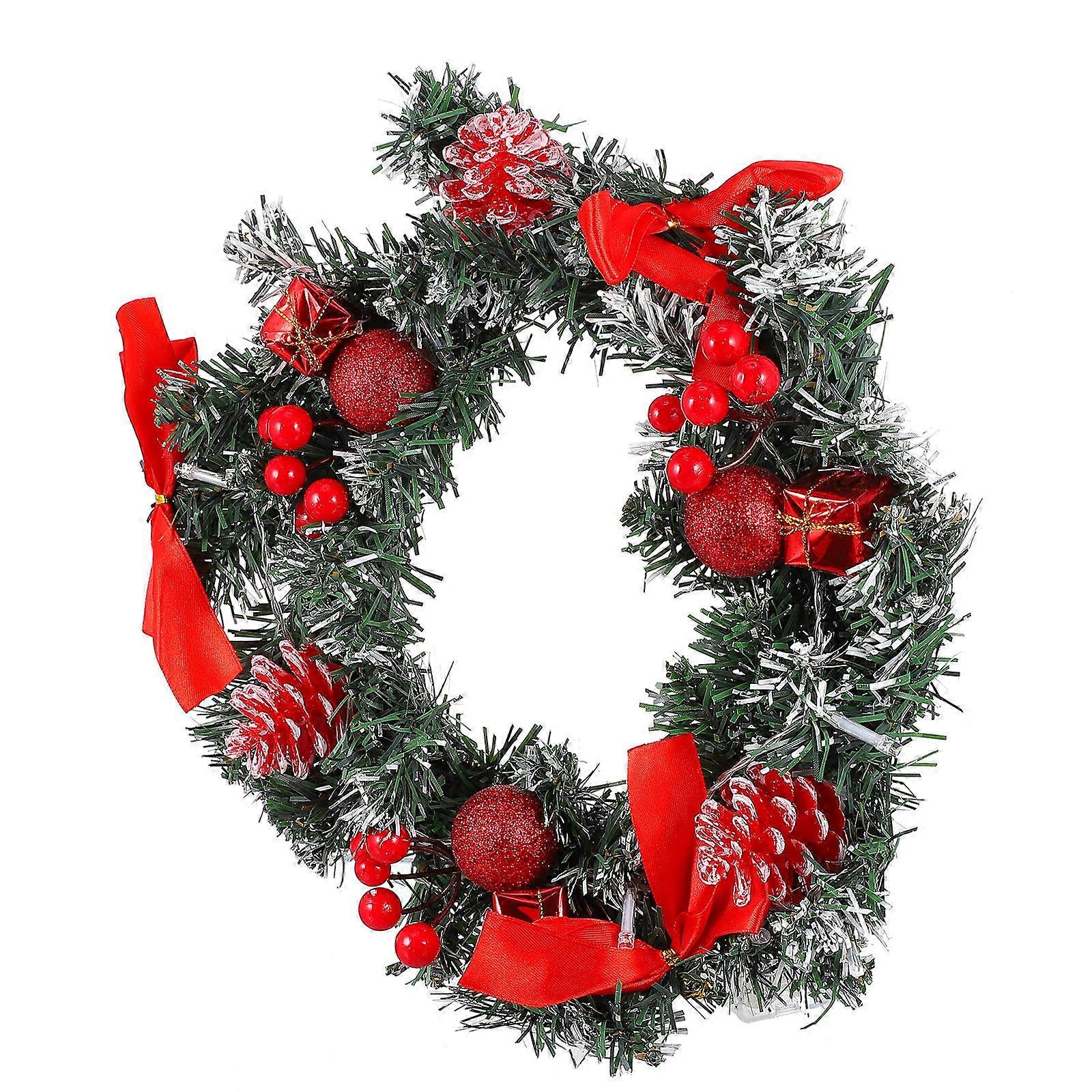 Christmas Decorative Wreath with Light for Door Hanging 2Pcs Red PVC