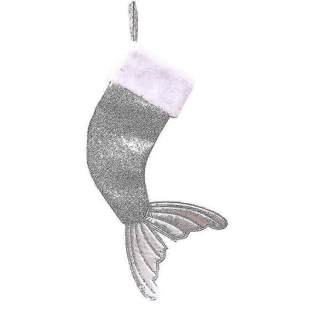1 Pcs Sequin Fishtail Christmas Stocking Decoration Gift Bags Yi
