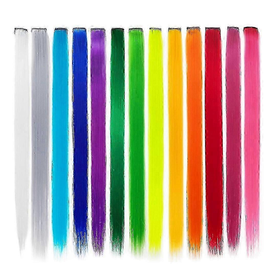 13 قطعة من وصلات الشعر الملونة للحفلات، 55 سم، قطع شعر صناعية مستقيمة، قوس قزح