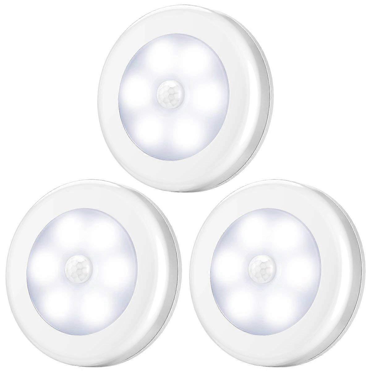 Motion Sensor Light, 3 Pack Stick-On Cabinet Night Light, Battery Powered Stair Lights with Adhesive Pads, Under Cabinet Lights, White