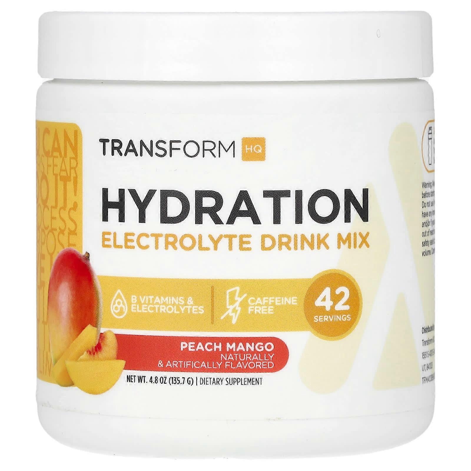 Hydration, Electrolyte Drink Mix, Caffeine Free, Peach Mango, 4.8 oz (135.7 g)