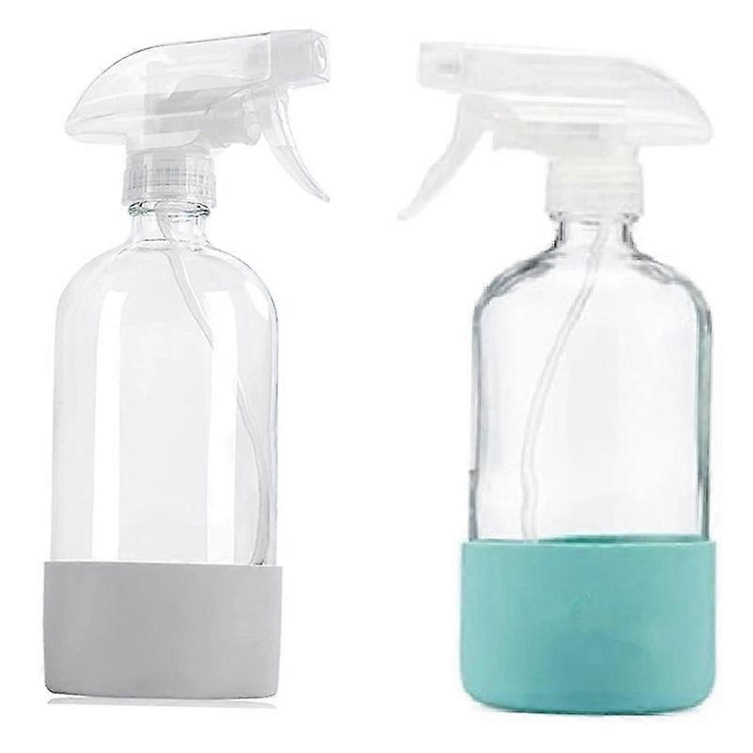 Clear Glass Spray Bottles with Silicone Sleeve, Refillable Empty Bottle for Cleaning Solutions, Wate