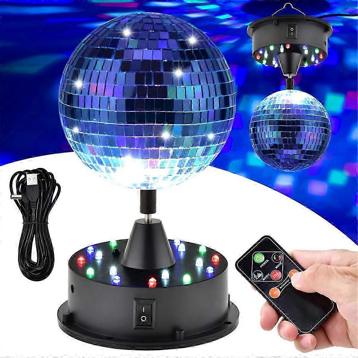 25-26 Rotating 5in Disco Ball Party Lights with Remote, 6-12RPM Adjustable Disco Ball,18 LEDs DJ Light,Hanging and Table 2 Use