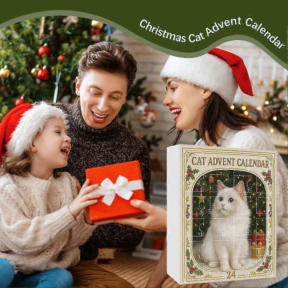 24-Day Cat Lover Advent Calendar with 2D Acrylic Ornaments Festive Feline Illustrations and Collectible Cat-Themed Gifts