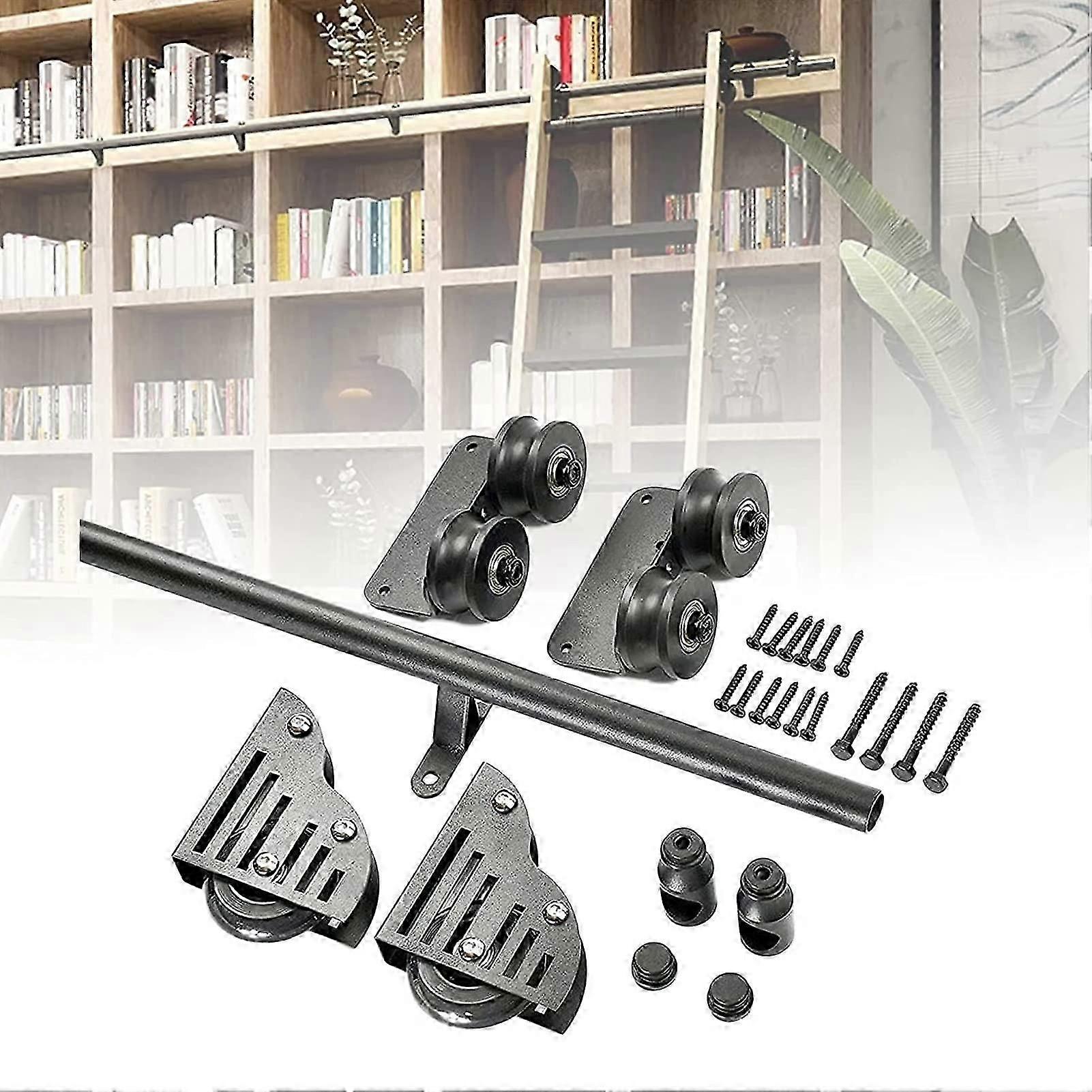 Hardware Kit for Sliding Roller Ladders, Rail/Rail, Round Tube Mobile Ladder Rail with Floor Roller Wheels