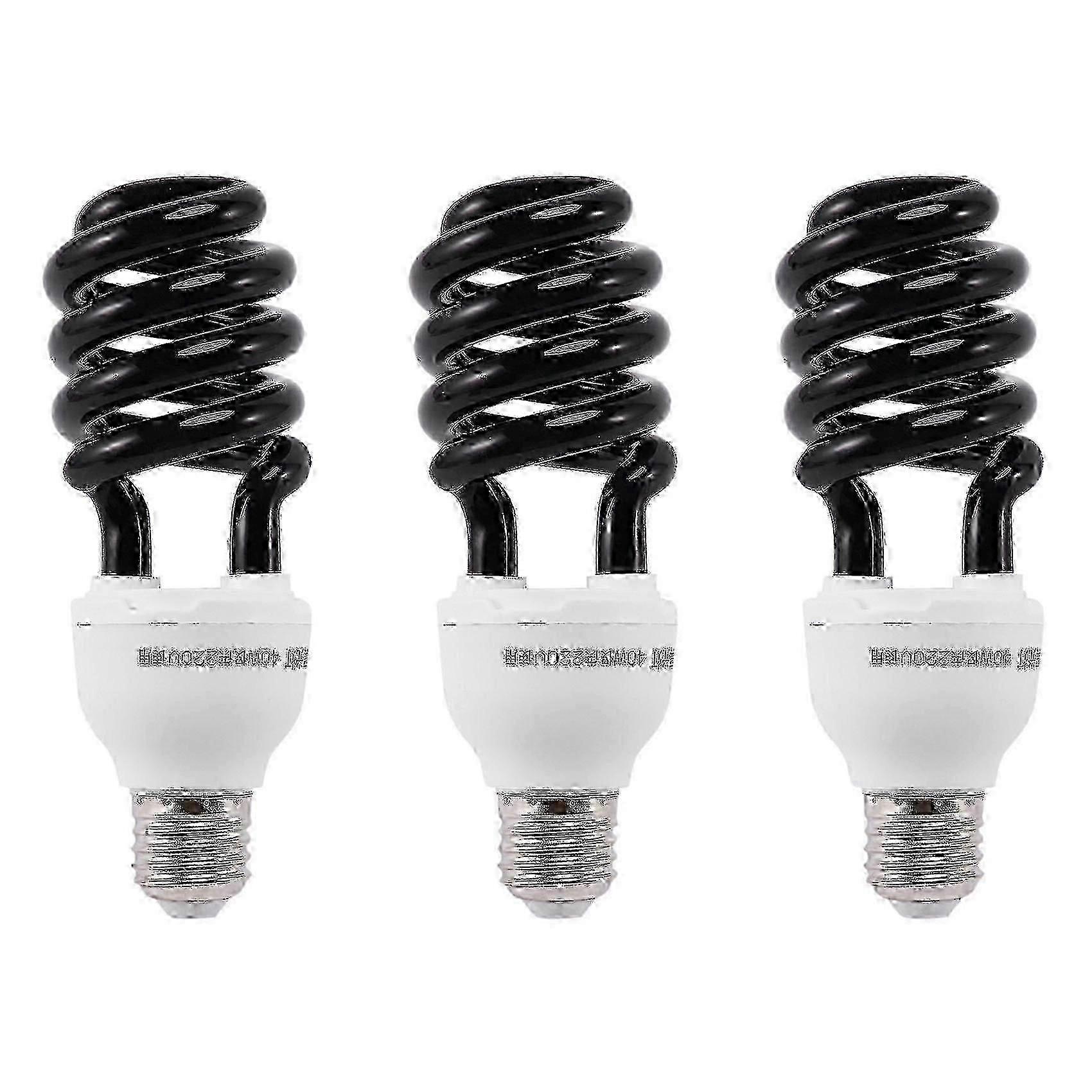 3パックE27 40W UVブラックライト電球220V紫外線照明用スパイラル蛍光灯