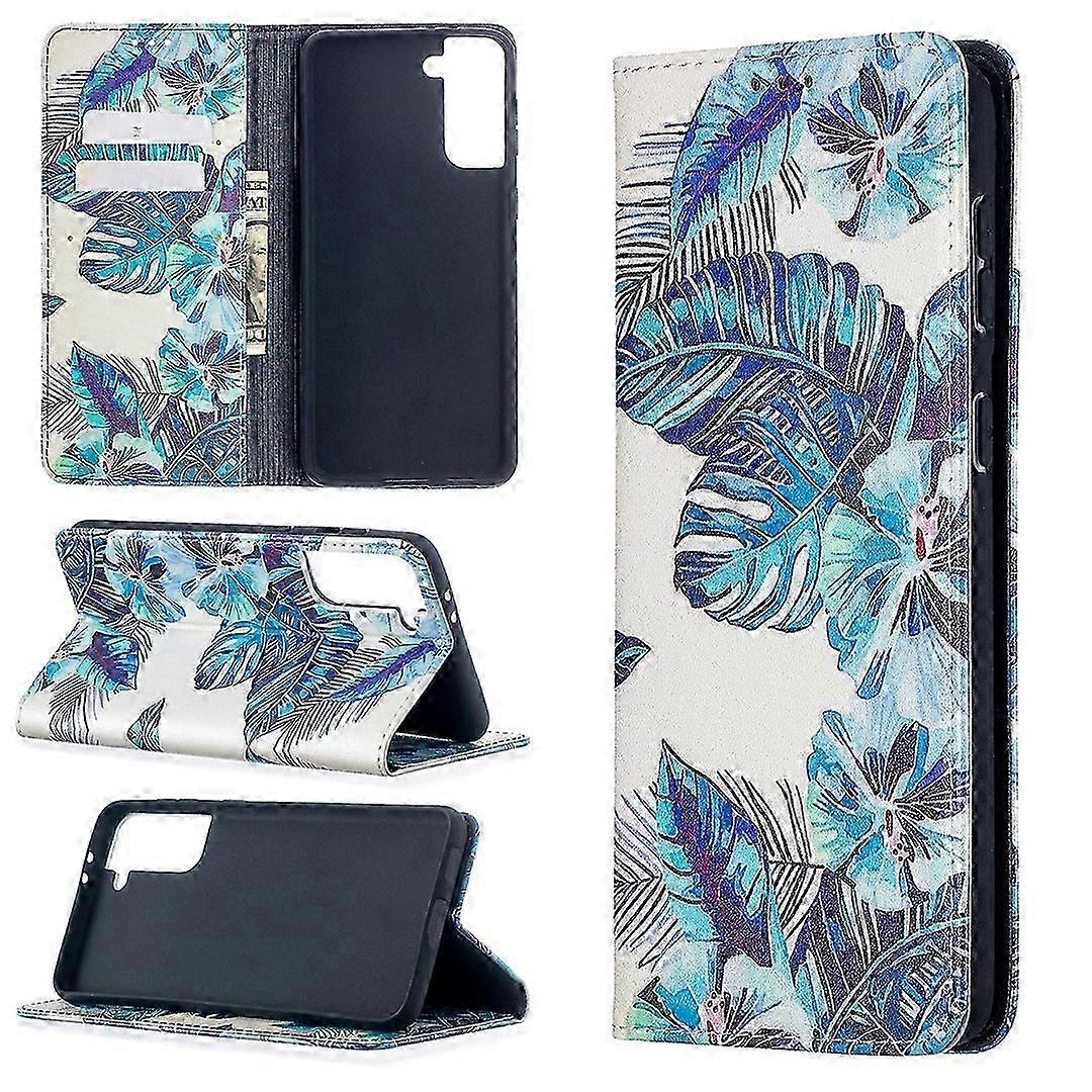 For Samsung Galaxy S21+ 5G Colored Drawing Pattern Invisible Magnetic Horizontal Flip PU Leather Case with Holder & Card Slots & Wallet(Cat)