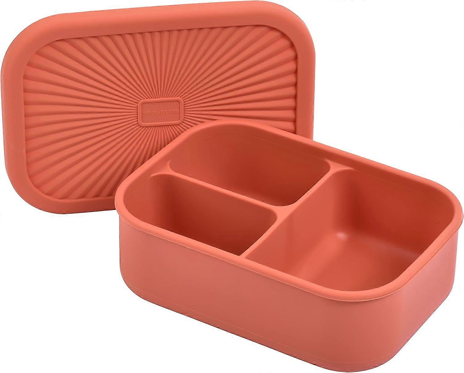 Bento Box Lunchbox Herbruikbare Siliconen Lunchbox Container Lekvrij met 3 Compartimenten (Terracotta)