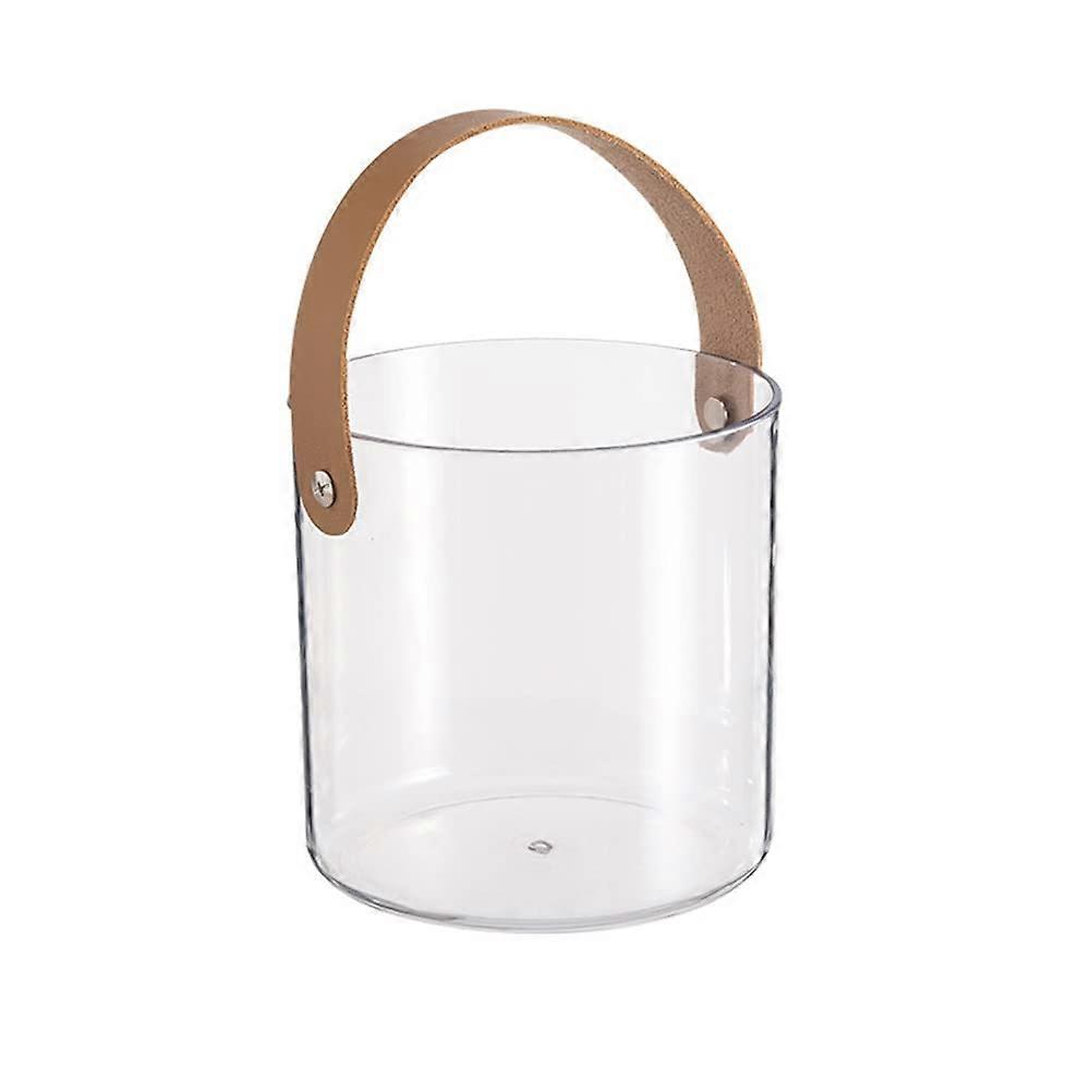 Portable Plastic Fruit Bowl Transparent With Leather Handle Small Size S For Fruit Storage Basket And Snacks